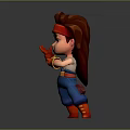 3D Animated Cartoon Character With Brown Hair Red Headband Red Gloves And Blue Pants