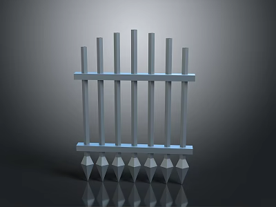 Modern Metal Fence Structure With Vertical Posts And Spiked Base Design 3d model