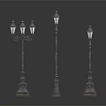 Vintage Style Decorative Street Lamp Posts With Multiple Light Heads And Ornate Bases