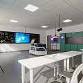 School Modern Classroom With Interactive Screens White Tables And Projectors 3d model