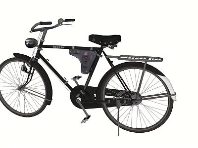 Classic Black Bicycle With Leather Seat Front Headlight And Rear Rack Design 3d model