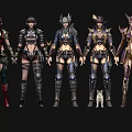 Game and Movie Female Characters in Various Armored Costumes with Small Cat