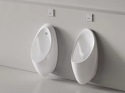 Two White Wall Mounted Urinals In Modern Bathroom Interior Design 3d model