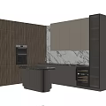 Elegant Modern Kitchen Interior With Marble Backsplash Central Island And Wine Storage Cabinets 3d model