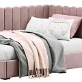 Pink And Blue Kids Bed With Upholstered Headboard Soft Bedding Pillow And Stuffed Toy