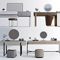 Elegant Modern Dressing Table Designs With Marble Top Round Mirror And Cosmetics Stool 3d model