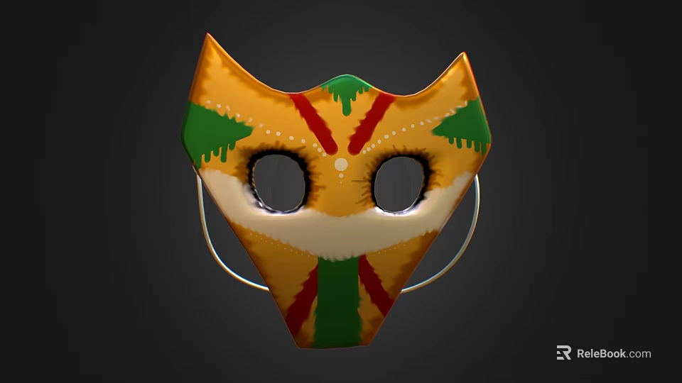 Colorful Animal Mask With Yellow Green Red Patterns And Eye Holes Design 3d model 