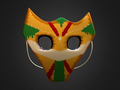 Colorful Animal Mask With Yellow Green Red Patterns And Eye Holes Design 3d model