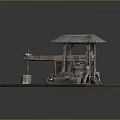 Charming Garden Ornament With Wooden Roofed Structure Plant Boxes And Decorative Wheel