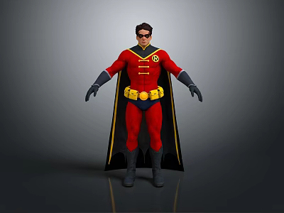 Detailed 3D Rendered Superhero Character In Red Costume With Yellow Belt And Black Cape 3d model