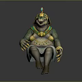 Game Movie Character Crocodile With Egyptian Style Crown Golden Accessories Green Skin Seated Pose