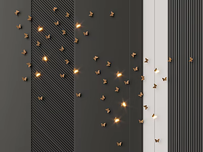 Gold Butterfly Wall Decor With Illuminated Lights And Striped Background Design 3d model