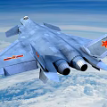 Modern Fighter Jet Flying with Numbered 2021 in Blue Sky and White Clouds