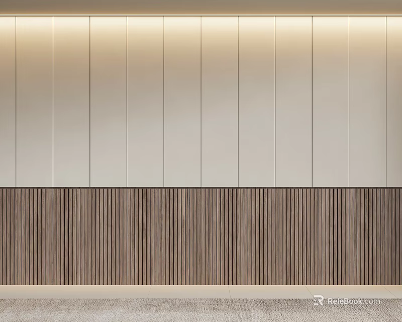Modern Wall Paneling With Light Panels And Dark Vertical Wood Stripes Design 3d model 