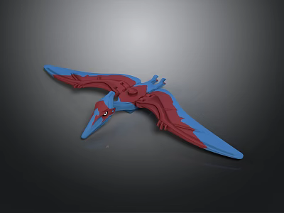 Colorful Pterosaur Toy Model With Blue Red Wings And Detailed Design In Flying Pose 3d model