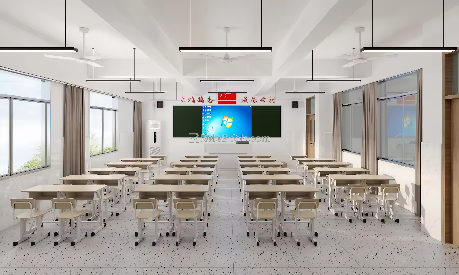 Classroom classroom platform intelligent blackboard fan ceiling fan plastic floor 3d model