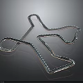Transparent Blue Curved Airplane Runway Structure on Black Background with Reflective Effect