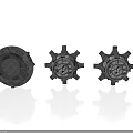 Three Industrial Gear Shaped Mechanical Equipment Components With Metal Construction