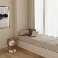 Cozy Room Interior With Window Seat Beige Cushion Throw Pillows Teddy Bear And Wall Painting