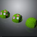 Decorative Spherical Green Plants Featuring Two With Pink And White Flowers One Plain