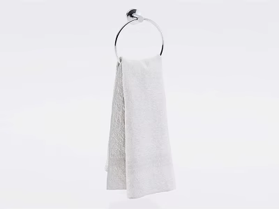 Clean White Hand Towel Hanging On Metal Ring Against White Background 3d model