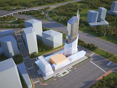 Aerial View Planning of Modern Urban District With Tall Skyscrapers Roads and Green Belts 3d model