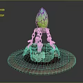 Colorful Cracked Egg On Ornate Metallic Stand With Circular Base