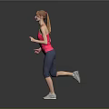 Woman in Red Tank Top Running with Dark Leggings on Gray Background