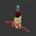 Elegant Green Wine Bottle Wrapped in White Napkin With Red Ribbon on Dark Background
