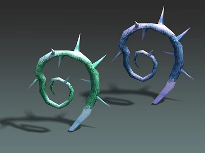 Two Unique Spiral Shaped Plants With Green And Blue Purple Thorns 3d model