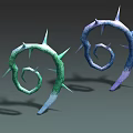Two Unique Spiral Shaped Plants With Green And Blue Purple Thorns