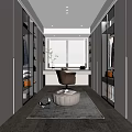 Modern Closet Interior Design With Custom Cabinets Open Shelves Armchair Ottoman And Window Rug
