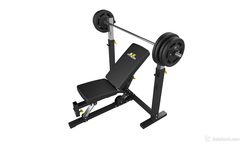 Sports Equipment Weight Bench Press With Barbell And Weight Plates For Workout 3d model 