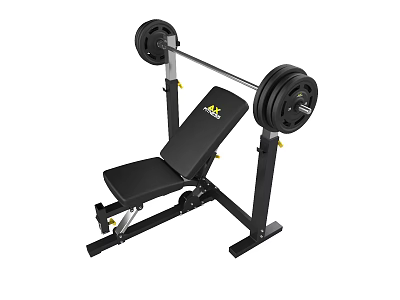 Sports Equipment Weight Bench Press With Barbell And Weight Plates For Workout 3d model