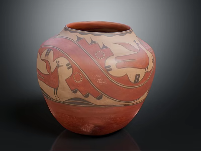Handcrafted Traditional Red Ceramic Jar With Animal Motifs And Geometric Patterns 3d model