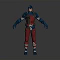 3D Superhero Action Figure With Red Blue Costume And Helmet Design