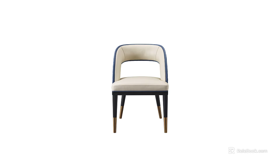 Modern Design Dining Chair With Navy Blue Back Beige Seat And Wooden Legs 3d model 