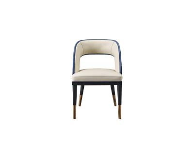 Modern Design Dining Chair With Navy Blue Back Beige Seat And Wooden Legs 3d model