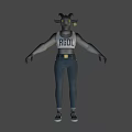 Anthropomorphic Goat Headed Game Movie Character With White Tank Top AGOL Text Blue Pants Sneakers