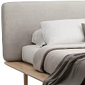Minimalist Double Bed Interior Design With Wooden Frame Neutral Tones Pillows And Blanket