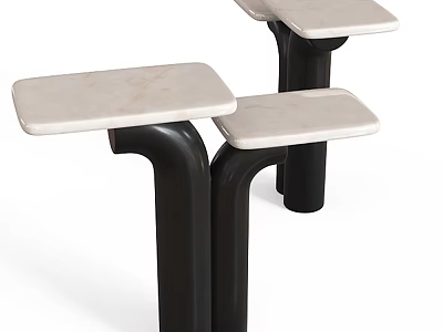 Three Piece Modern Coffee Tables Set With Marble Tops And Black Legs 3d model