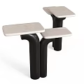 Three Piece Modern Coffee Tables Set With Marble Tops And Black Legs