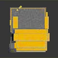 Yellow Blocky Robot Character With Blue Glowing Eyes And Mechanical Head Structure