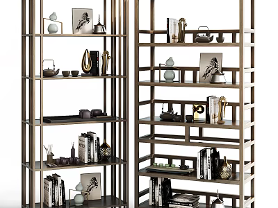 Modern Metal Frame Bookcase With Decorative Items Books And Photo Frames 3d model