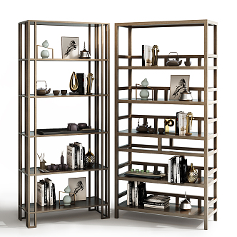 New Chinese-style Bookshelf Decorative Rack 3d model