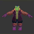 3D Muscular One Eyed Bear Character With Black Vest Yellow Knee Pads And Clawed Hands