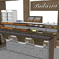 Dessert Shop Interior Design With Wooden Decor Display Cases Pastries And Bar Stools
