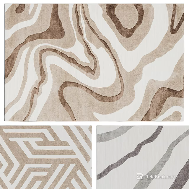 Modern Square Carpet With Wavy And Geometric Patterns In Neutral Tones 3d model