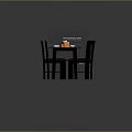 Modern Dining Furniture With Oval Table Four Dark Chairs Small Stool Wooden Floor And Tableware