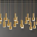 Golden Modern Chandeliers With Various Shapes Cylindrical Combinations And Transparent Glass Bulb Lights